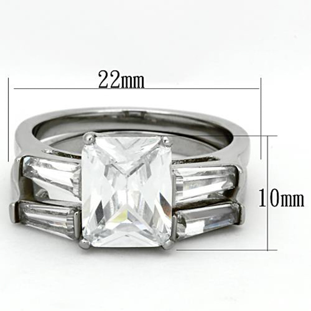 ARTK1229 Stainless Steel 4.45 Ct Emerald Cut Zirconia Engagement Wedding Ring Set Sz 5-10